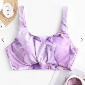ZAFUL Marble Print Knotted Tank Bikini Top